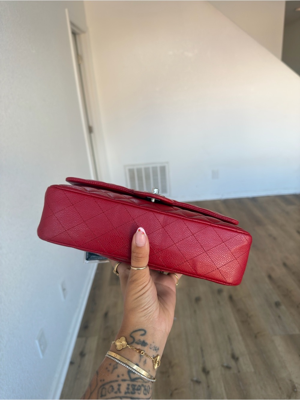 Medium CHANEL Double Flap Red with Silver Hardware - Picture 10 of 11